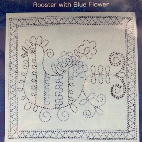 Sashiko - Rooster with Blue Flower_GLIENKE DESIGN